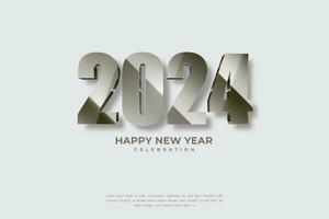 feiern glücklich Neu Jahr 2024. mit Silber 3d Nummer, auf modisch metallisch Hintergrund vektor