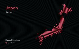 kreativ Karta av japan. politisk Karta. tokyo. huvudstad. värld länder vektor Kartor serier. spiral fingeravtryck serier svart