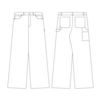 mall hög midja längd bred snickare byxor vektor illustration platt design översikt Kläder samling
