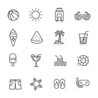 uppsättning av sommar ikoner i linje stil isolerat på vit bakgrund vektor