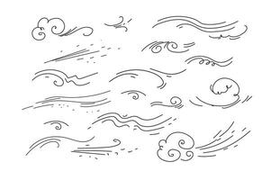 Vektor Hand gezeichnet Gekritzel Wind Linie skizzieren Satz.