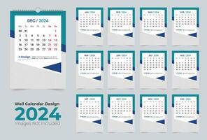 en gång i månaden kalender mall för 2024 år, 12 sidor vägg kalender 2024, ny år vägg kalender vektor