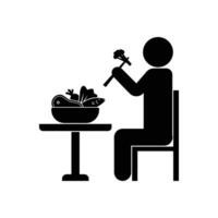 Vektor Illustration von Person Essen ein gesund Mahlzeit im solide Farbe, gut zum gesund Essen Silhouette Illustration.