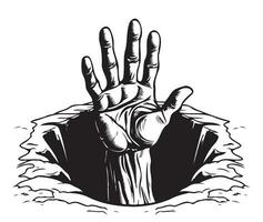 Hand kriechen aus von ein Grab Grube skizzieren Hand gezeichnet Halloween Vektor Illustration
