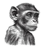 Affe Porträt Hand gezeichnet skizzieren Vektor Illustration, wild Tiere