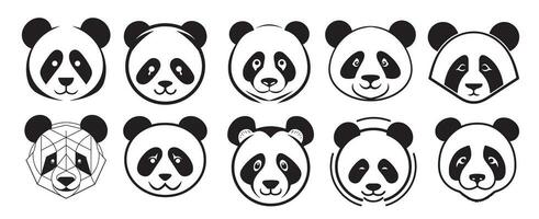 einstellen von Logo Panda Porträt Hand gezeichnet skizzieren Illustration, wild Tiere vektor