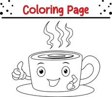 süß Tee Tasse Färbung Seite zum Kinder. schwarz und Weiß Vektor Illustration zum Färbung Buch.