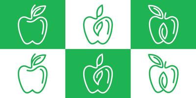 Apfel Obst und Blatt Logo Design Linie Symbol Vektor Illustration