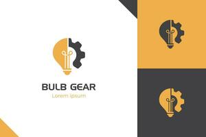 die Glühbirne und Ausrüstung Logo Symbol Design zum Ausbildung, Idee, Innovation, Erfindung, und Geschäft Logo Symbol vektor