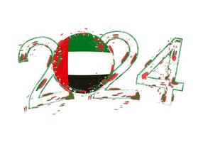 2024 Jahr im Grunge Stil mit Flagge von vereinigt arabisch Emirate. vektor