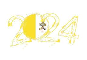 2024 Jahr im Grunge Stil mit Flagge von Vatikan Stadt. vektor