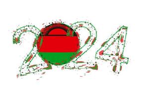 2024 Jahr im Grunge Stil mit Flagge von Malawi. vektor