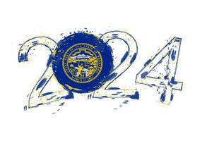 2024 Jahr im Grunge Stil mit Flagge von Nebraska. vektor