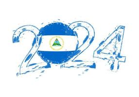 2024 år i grunge stil med flagga av nicaragua. vektor