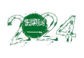 2024 Jahr im Grunge Stil mit Flagge von Saudi Arabien. vektor