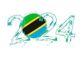 2024 Jahr im Grunge Stil mit Flagge von Tansania. vektor