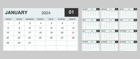 landskap skrivbord kalender med en gång i månaden kalender mall för 2024 år för företag vektor