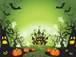 Halloween Hintergrund mit Schloss, Kürbisse und Fledermäuse vektor