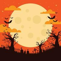 halloween bakgrund med kyrkogård och fladdermöss vektor