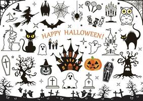 halloween vektor uppsättning av svart och vit illustrationer