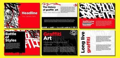 Graffiti Poster oder Flyer Design Vorlagen mit bunt Stichworte, Grunge, Schreiberlinge und werfen hoch. handgemalt abstrakt Graffiti Vektor Entwürfe.