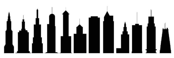 samling av skyskrapor silhuett. uppsättning silhuetter av skyskrapa isolerat på vit bakgrund. vektor illustration.