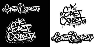 öst kust text i graffiti märka font stil. graffiti text vektor illustrationer.