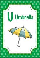 Alphabet Flashcard mit Buchstaben u für Regenschirm vektor