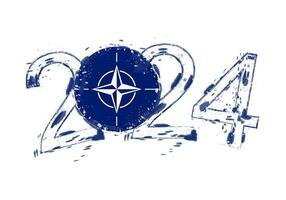 2024 år i grunge stil med flagga av nato. vektor