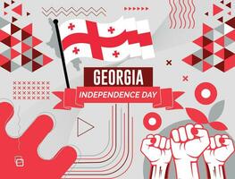 Georgia National Tag Banner mit Karte, Flagge Farben Thema Hintergrund und geometrisch abstrakt retro modern bunt Design mit angehoben Hände oder Fäuste. vektor