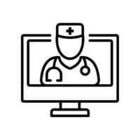 online Arzt Symbol. virtuell Notfall medizinisch Beratung Unterstützung. Anruf Arzt zum Gesundheitswesen Dienstleistungen im Handy, Mobiltelefon, Fragen ein Arzt. Telemedizin Linie Vektor Illustration Design auf Weiß Hintergrund eps10