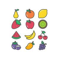 einstellen von Früchte, tropisch organisch Obst frisch organisch im bunt Silhouette. Apfel, Mangostan, Kirsche, Birne, usw. fruchtig Symbole einstellen gefüllt Gliederung Stil Vektor Illustration Design