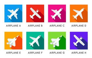 flygplan eller flygplan platt minimal fyrkant ikoner uppsättning samling vektor silhuett