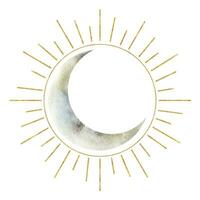 halvmåne måne och Sol. esoterisk tecken och symboler. vattenfärg illustrationer på de ämne av astrologi och esoterism. isolerat. minimalistisk illustration för design, skriva ut, tyg eller bakgrund. vektor