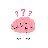 hjärna tror, tvivel över fråga, söt barn karaktär. förvirrad hjärna, söka svar. vektor illustration