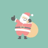 fröhlich Weihnachten und glücklich Neu Jahr mit süß Santa claus und Geschenk Geschenk Tasche im das Winter Jahreszeit Grün Hintergrund, eben Vektor Illustration Karikatur Charakter Kostüm Design