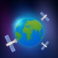 künstlich Satelliten umkreisen das Planet Erde. künstlich Satelliten umkreisen das Planet Erde, GPS. Vektor Lager Illustration