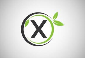 Englisch Alphabet x mit Grün Blätter. organisch, umweltfreundlich Logo Design Vektor Vorlage