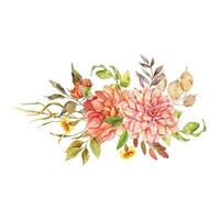 vattenfärg falla blommig bukett hand målad illustration. hand målad vattenfärg blommor isolerat på vit bakgrund. perfekt för bröllop inbjudningar, brud- dusch och blommig hälsning kort vektor