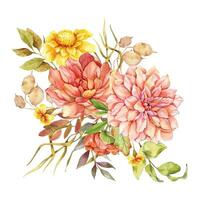 vattenfärg falla blommig bukett hand målad illustration. hand målad vattenfärg blommor isolerat på vit bakgrund. perfekt för bröllop inbjudningar, brud- dusch och blommig hälsning kort vektor