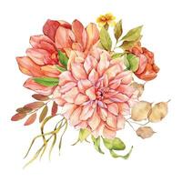 vattenfärg falla blommig bukett hand målad illustration. hand målad vattenfärg blommor isolerat på vit bakgrund. perfekt för bröllop inbjudningar, brud- dusch och blommig hälsning kort vektor