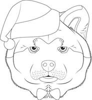 Weihnachten Gruß Karte zum Färbung. Akita inu Hund mit Santa's Hut und Bogen Krawatte vektor