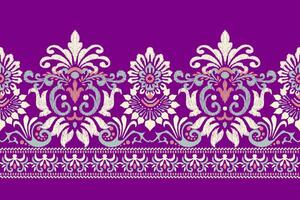 Ikat Blumen- Paisley Stickerei auf lila hintergrund.ikat ethnisch orientalisch Muster traditionell.aztekisch Stil abstrakt Vektor illustration.design zum Textur, Stoff, Kleidung, Verpackung, Dekoration, Sarong.