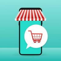 Einkaufen online auf Webseite. online speichern, Geschäft Konzept auf Smartphone Bildschirm. Vektor Illustration.