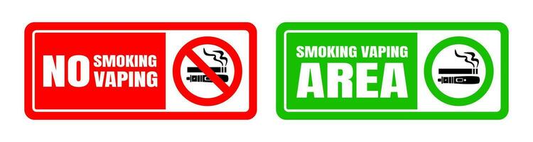 Nein Rauchen Nein vaping und Rauchen Bereich Zeichen Satz. vektor