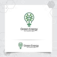 grünes Logo Energiebirne Designkonzept der Blätter Vektor und Lampensymbol
