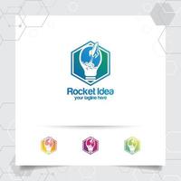 Raketenlogo-Ideen-Designkonzept des Raumschiffs und des bunten Lampenvektors vektor