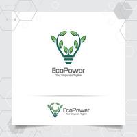 grünes Logo Energiebirne Designkonzept der Blätter Vektor und Lampensymbol