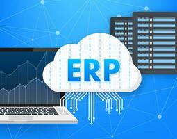 erp Unternehmen Ressource Planung. Industrie Produktion. Produktivität und Unternehmen Erweiterung. Vektor Lager Illustration