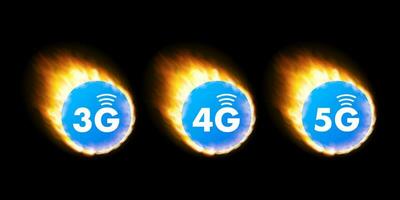 5g, 4g, 3g Symbol einstellen isoliert auf Hintergrund, Handy, Mobiltelefon Kommunikation Technologie und Smartphone Netzwerk. Vektor Lager Illustration